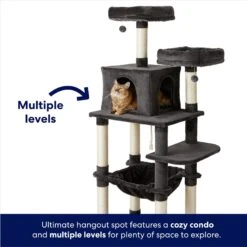Frisco 64-in Cat Tree With Hammock, Condo, 2 Top Perches With Bed -Frisco 214387 PT2. AC SS1800 V1667227605