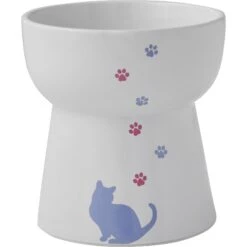 Frisco 25 Frisco Cat Print Non-Skid Elevated Ceramic Cat Bowl, Tall