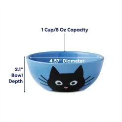 Frisco Cat Face Non-skid Ceramic Cat Bowl, Blue -Frisco 256103 PT1. AC SS1800 V1685731990