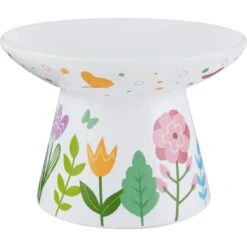 Frisco 33 Frisco Cat Face Floral Wide Shape Elevated Non-Skid Ceramic Cat Bowl