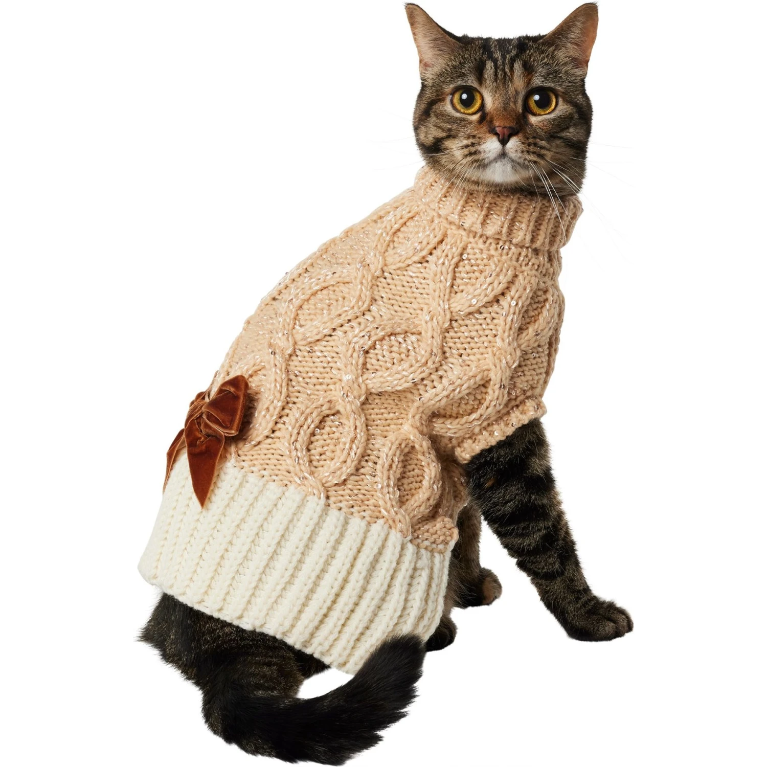 Frisco Cable Knit Dog & Cat Sweater Dress With Velvet Bow 3 Frisco Cable Knit Dog & Cat Sweater Dress With Velvet Bow